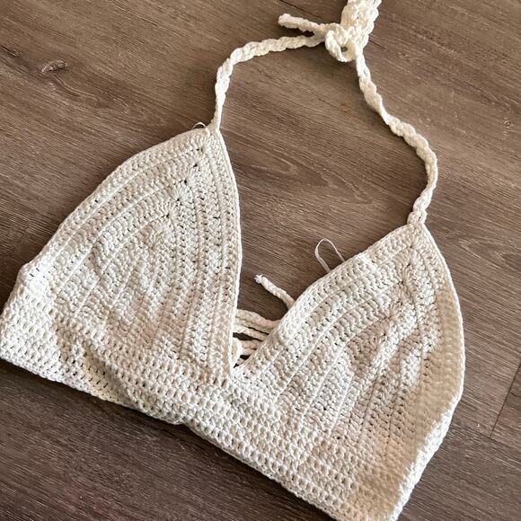 Debut Crochet Bra Top Beige Cream BOHO New Size S/M - Picture 3 of 6